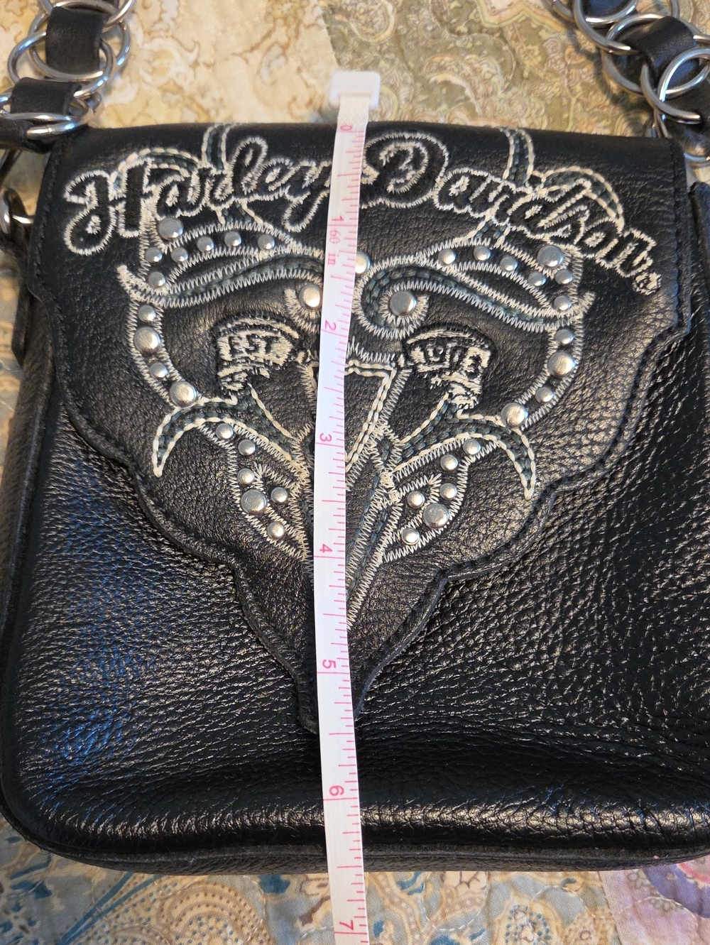 Harley-Davidson Black Leather Studded Heart Motif Bag - Picture 8 of 9
